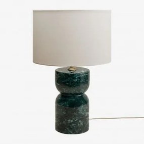 Lampa Stołowa Z Naturalnego Kamienia Diniz Zielony Marmur Udaipur & Arlina Biała Ø30 Cm - ↑20 Cm - Sklum