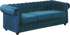 Kanapa 3-osobowa CHESTERFIELD - Welur w odcieniu morskim