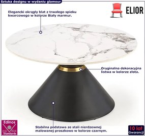 Okrągły stolik kawowy glamour biały marmur + czarny - Nito 4X