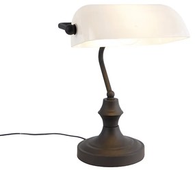 Klasyczna lampa notariusza czarna z opalowym szkłem - Banker klasyczny/Antyczny Oswietlenie wewnetrzne