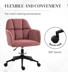 Vinsetto Fotel Biurowy Ergonomiczny Regulowany Obrotowy Welurowy do 120kg Różowy | Aosom PL