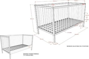 Brązowe łóżeczko z litego drewna bukowego ze zdejmowanym bokiem/z regulowaną wysokością 70x140 cm Dino – Vipack
