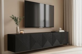 Szafka RTV wisząca Asha 200 cm z ryflowanym frontem - czarny mat