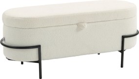 HOMCOM Pufa ze schowkiem, pufa z pokrywą i miejscem do przechowywania, metalowe nogi, pufa tapicerowana z pokryciem fleecowym, Kremowobiały