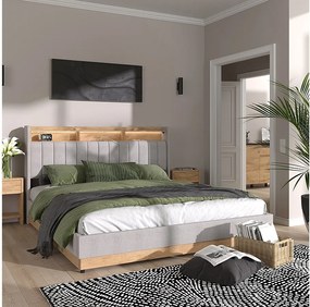 Łóżko tapicerowane szary 187.5x216x113.2 nura