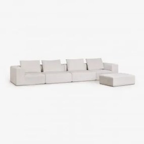 Sofa Modułowy 4-częściowy Z Pufą Z Tkaniny Chenille, Pakowany Próżniowo Norridge Szenila Kremowy Beż - Sklum