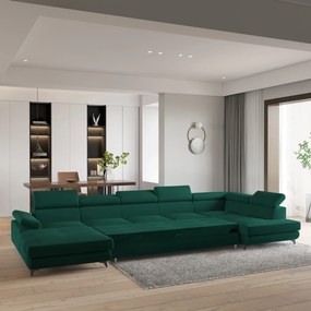 Masseno Narożnik MONTIVA z funkcją spania i pojemnikiem na pościel Narozniki U, Rozkładana sofa - Butelkowa zieleń, MONOLITH 37