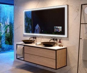 Lustro LED L57 podświetlane z wyborem barwy led, do skonfigurowania rozmiar i kolor ramy, możliwości lustra z głośnikiem i włącznikiem podświetlenia