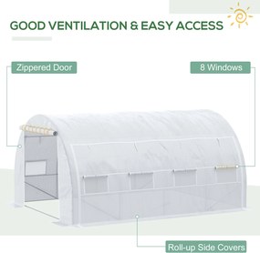 Outsunny Szklarnia Tunelowa, Przechodnia, Ściany Rozwijane, Drzwi na Zamek, Rama Ocynkowana, 4 x 3 x 2 m, Biała