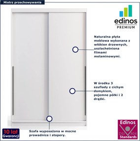 Biała szafa przesuwna z 3 szufladami 140 cm B7-W09