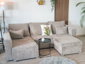 Beżowy taboret SMART COSARO z miejscem do przechowywania 65x65 cm