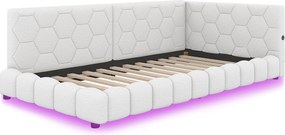 Łóżko banquette 90x200cm z weluru - z LED i portem USB - Białe