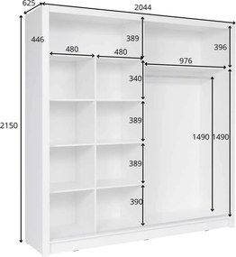 Szafa Przesuwna RANOR 200 cm z Lustrem Szafa Dwudrzwiowa, Szary