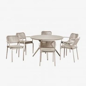 Zestaw Stołowy Valerie O Średnicy 125 Cm I 6 Składanych Krzeseł Z Podłokietnikami Z Aluminium Arhiza. Moka Brown - Sklum