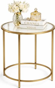 Okrągły Złoty Stolik Kawowy Ze Szklanym Blatem P9-L86