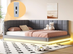 Kanapa rozkładana tapicerowana 160x200 cm - z taśmą LED - z portem USB - materiał welurowy - szara