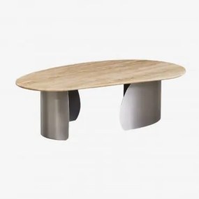 Stolik Kawowy Vayet 120x70 Cm Z Trawertynu I Stali Nierdzewnej Travertine - Sklum