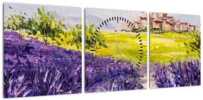 Obraz - Prowansja, Francja, malarstwo olejne (z zegarem) (90x30 cm)