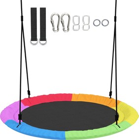 AIYAPLAY Huśtawka Gniazdowa Regulowana Ø 120 cm, Udźwig 300 kg, Dla Dzieci 3-8 lat, 120 x 120 x 180 cm, Wielokolorowa | Aosom PL