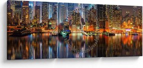 Obraz Manhattanu w nocy (z zegarem) (90x30 cm)