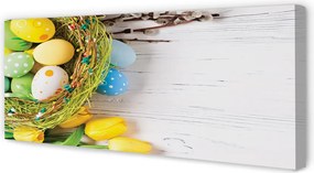 Fotoobraz na płótnie Jajka, Bazie i Tulipany