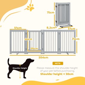 PawHut Bramka dla psa wolnostojąca 4 panele elastyczna drewno sosnowe jasnoszara | Aosom PL