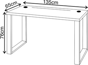 Biurko gamingowe Seman 135 cm na stalowych nogach z taśmą LED - biały / czarny