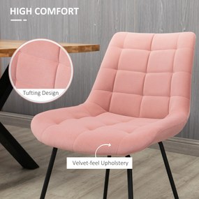 HOMCOM Krzesła Kuchenne 2 szt Retro Aksamitne Różowe Eleganckie Wygodne | Aosom PL