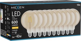 Mexen Vintis 10x żarówka filament LED E27, G125, 6W, Ciepła - 2700K, 600 lm, amber - L158-E27-0627-50x10