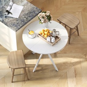 HOMCOM Okrągły stół kuchenny, 80 cm, kompaktowy blat, płyta wiórowa, metal, biały | Aosom PL
