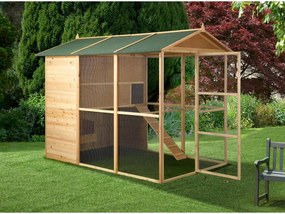 Kurnik z drewna z wybiegiem – 10 kury – 266 × 174 × 205 cm (dł. × szer. × wys.) – kolor naturalny - FERAS
