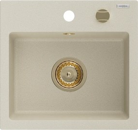 Mexen Milo zlewozmywak granitowy 1-komorowy 435 x 410 mm, beżowy, syfon złoty - 6505441000-69-G