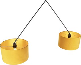 Lampa wisząca czarna z abażurami z weluru ochrowymi ze złotem 35 cm - Blitz