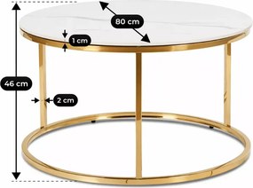 Stolik kawowy Balio okrągły 80cm biały marmur złoty glamour