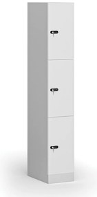 Szafka skrytkowa, 3 schowki, 1850 x 300 x 500 mm, demontaż, zamek mechaniczny z kodem, drzwi laminowane, biała
