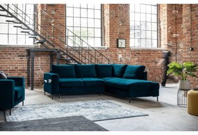 Turkusowy aksamitny rozkładany narożnik (prawostronny) Lofty Lilly – Miuform