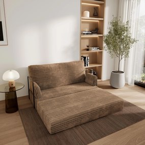 Masseno Sofa piankowa LADIA z funkcją spania, Kanapa z pianki do salonu, Bezmontażowa, Tkanina sztruksowa – Beżowy TILIA 17