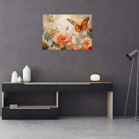 Obraz - Motyl i kwiaty, obraz olejny (70x50 cm)