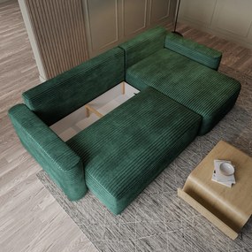 Masseno Narożnik NERI z funkcją spania i pojemnikiem na pościel Narozniki L, Rozkładana sofa - Butelkowa zieleń, TILIA 39