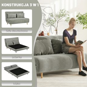 HOMCOM Sofa rozkładana łóżko dla gości z regulowanym oparciem do 120 kg szara 141x90x81 cm | Aosom PL