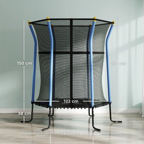 HOMCOM Trampolina dla dzieci, Ø163,5 cm, z siatką bezpieczeństwa, obicie, stal, do 50 kg, Czarny &amp; Niebieski