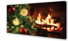 Obraz drukowany na płótnie Bombki, Gałązki i Kominek