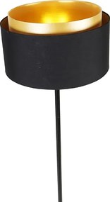 Nowoczesna lampa stojąca czarna z abażurem czarnym ze złotem - Simplo