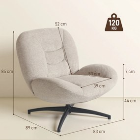 HOMCOM Obrotowy fotel tapicerowany, fotel akcentowy z wypełnieniem z waty PP, obicie z tkaniny, stalowa baza, kremowo-biały