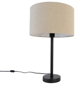 Nowoczesna lampa stołowa czarna z kloszem boucle jasnobrązowym 35 cm - SimploDesignerski Oswietlenie wewnetrzne