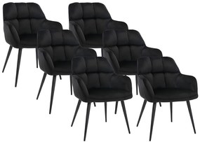 Zestaw 6 krzeseł PEGA - Podłokietniki - Welur i metal - Czarny