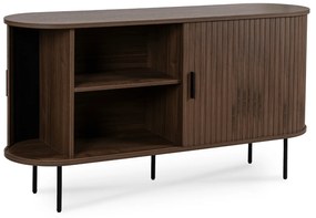 Komoda do Salonu Rozsuwana TRISH 140 cm Orzech Dwudrzwiowa Ryflowana Nowoczesna