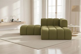 Szezlong z pufą Grand, tkanina Salvador, Oliwkowy, Prawy