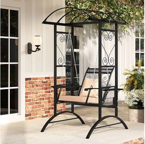 Huśtawka ogrodowa z metalową ramą Huśtawka jednoosobowa z stolikiem