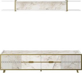 Nowoczesna szafka pod TV – 180 cm – biała – Płyta wiórowa z powłoką melaminową